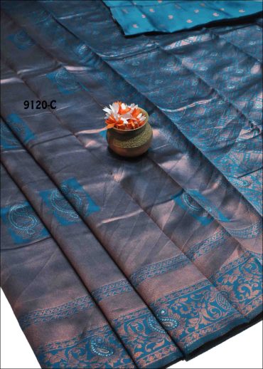 Rishika-9120-C  Peacockblue Color Banarasi Saree CM1002359 (RR2B)