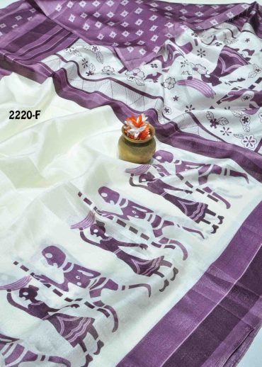 Kayal-2220-F Halfwhite with Purple Color Khadi Cotton Saree CM1002227 [LR5D]