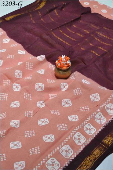 Wax - 3203-G Peach Color MDU Chungudi Cotton Saree CM1005755 (RR8C)