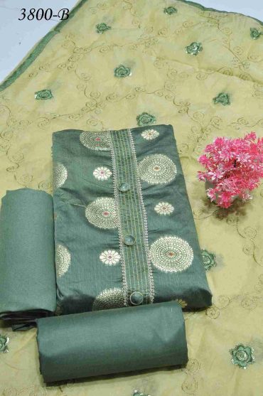 Navami - 3800-B  Olive Green Color Cotton Silk Salwar Material CM999486 (LR2C)