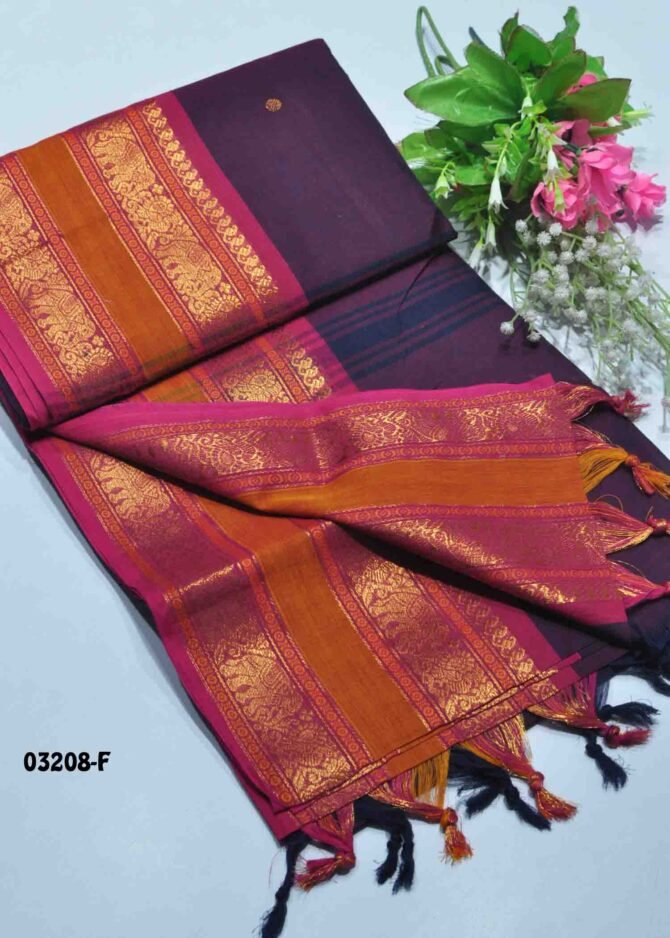 Ashmitha-03208-F  DeepPurple Color Excellent Traditional Wear Chettinad Cotton Saree CM1172659 (RR2D)