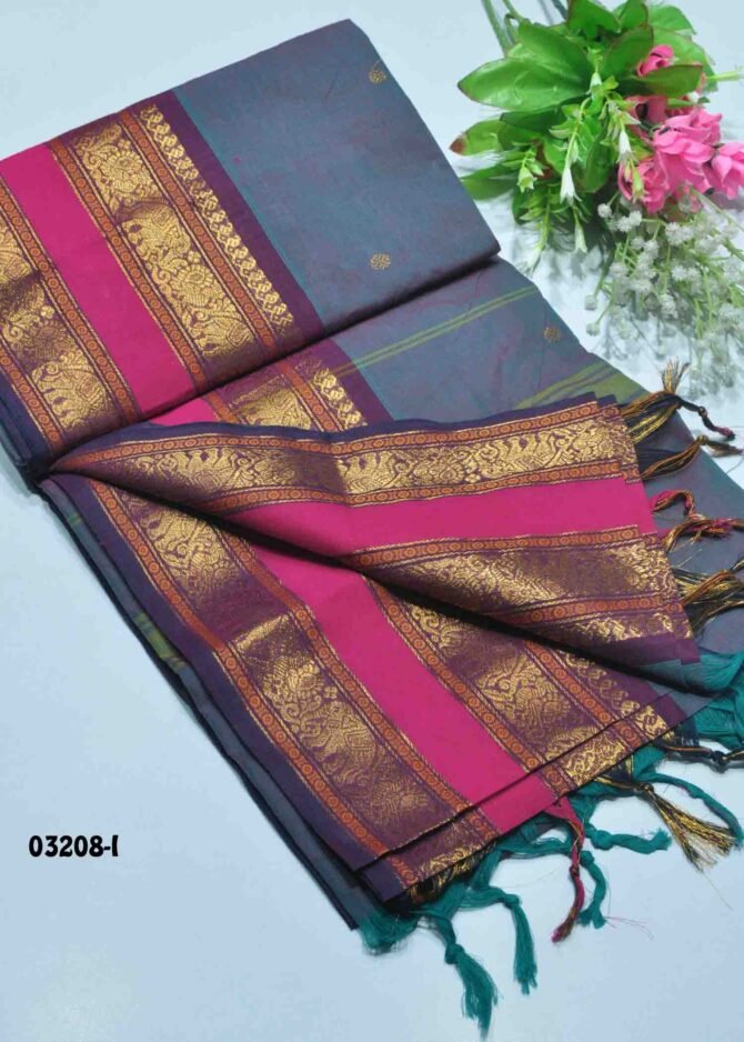 Ashmitha-03208-I  SlateBlue Color Excellent Traditional Wear Chettinad Cotton Saree CM1172659 (RR2D)