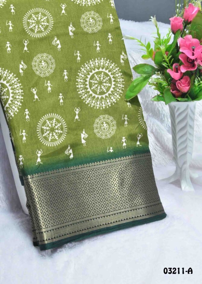 Ankavai -03211-A  OliveGreen Color Elagant Dola Silk Saree CM1171420 (RR4D)