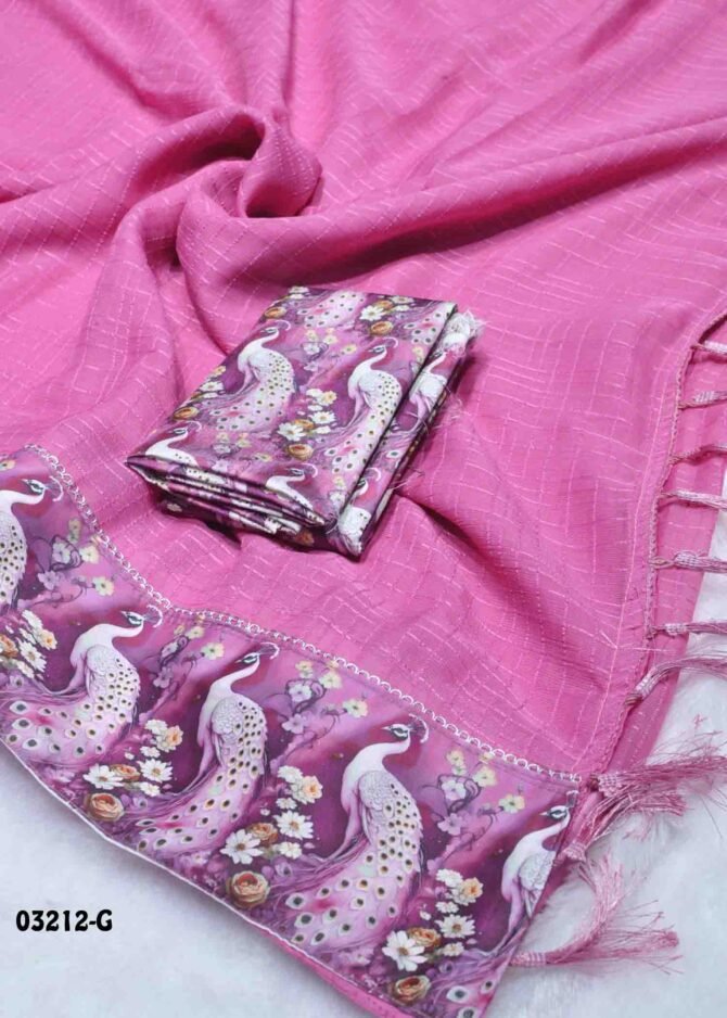 Arshitha- 03212-G   FlamingoPink Color Fantastic Peacock Design Digital Chiffon Saree CM1162382 (RR4D)