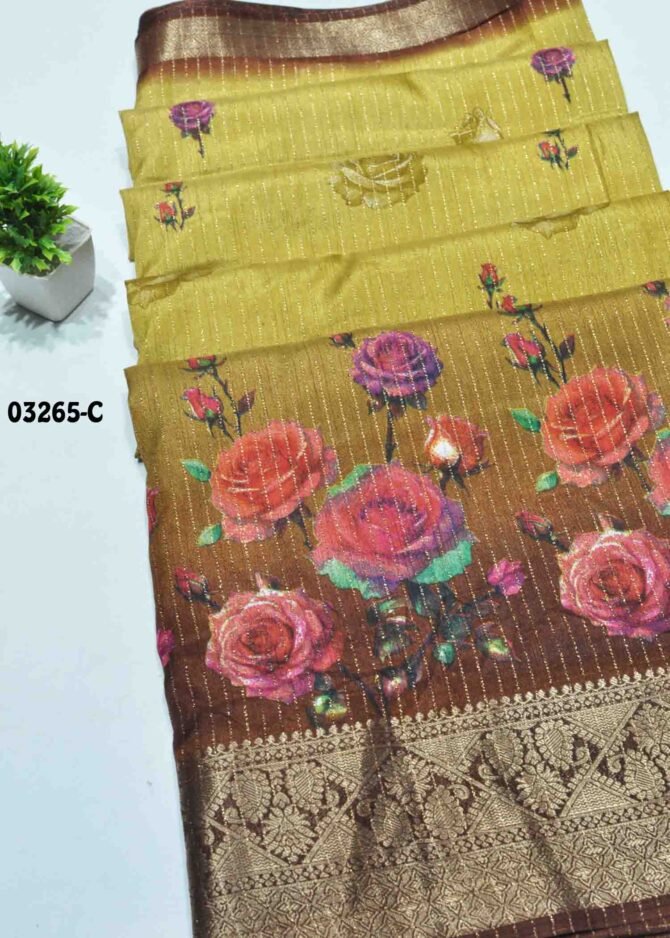 Fareena-03265-C  Mustard Color Elegant Floral Design Dola Silk Saree CM1181120 (RR9C)