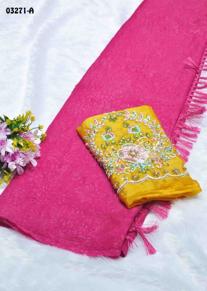 Oliviya-03271-A  HotPink Color Embosed Crushed Black Rangoli Saree CM1170150 (RR9D)