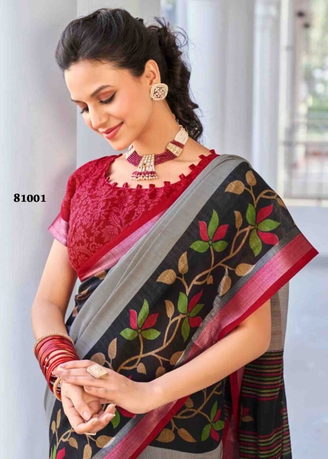 Siddhanth - 81001  Grey Color Ikkat Linen Cotton Saree CM1187856 (LR7E)