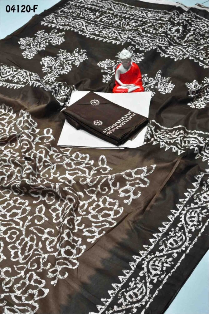 Aparna - 04120-F  Chocolate Brown Color Wax Batik Pure Cotton Saree CM1158564 (RR7D)