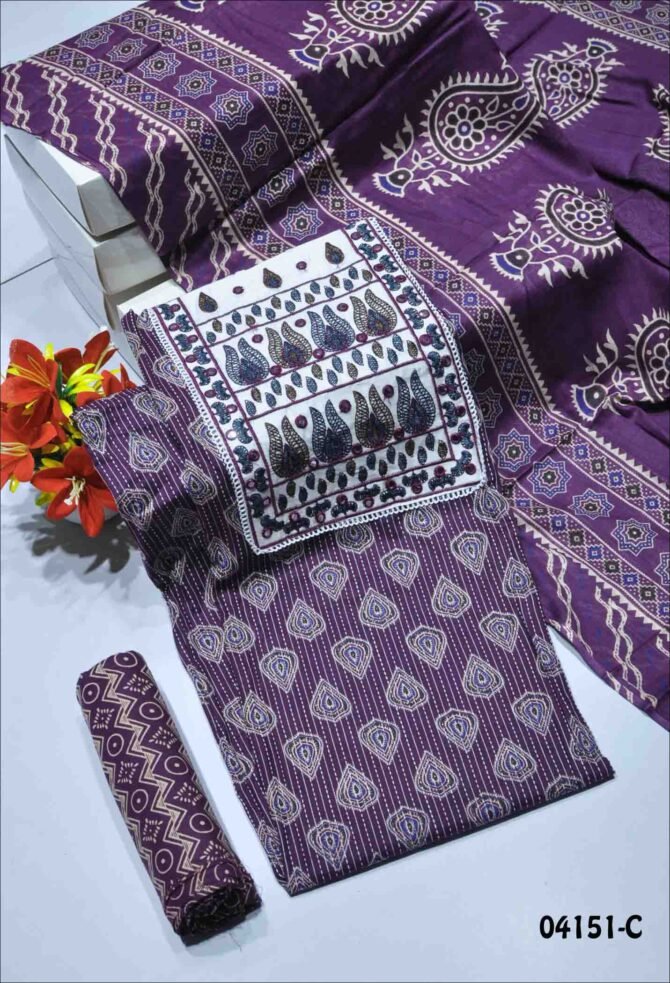 Jiyana - 04151-C  Fig Purple Color Traditional Look Pure Cotton Salwar Material CM1202960 (LR4E)