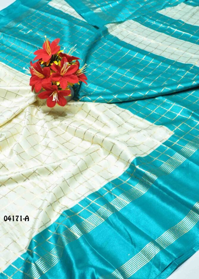 Pravalika - 04171-A  Cream White with Ultramarine Blue Color Foil Printed Design Moss Chiffon Saree CM1206132 [LR11D]
