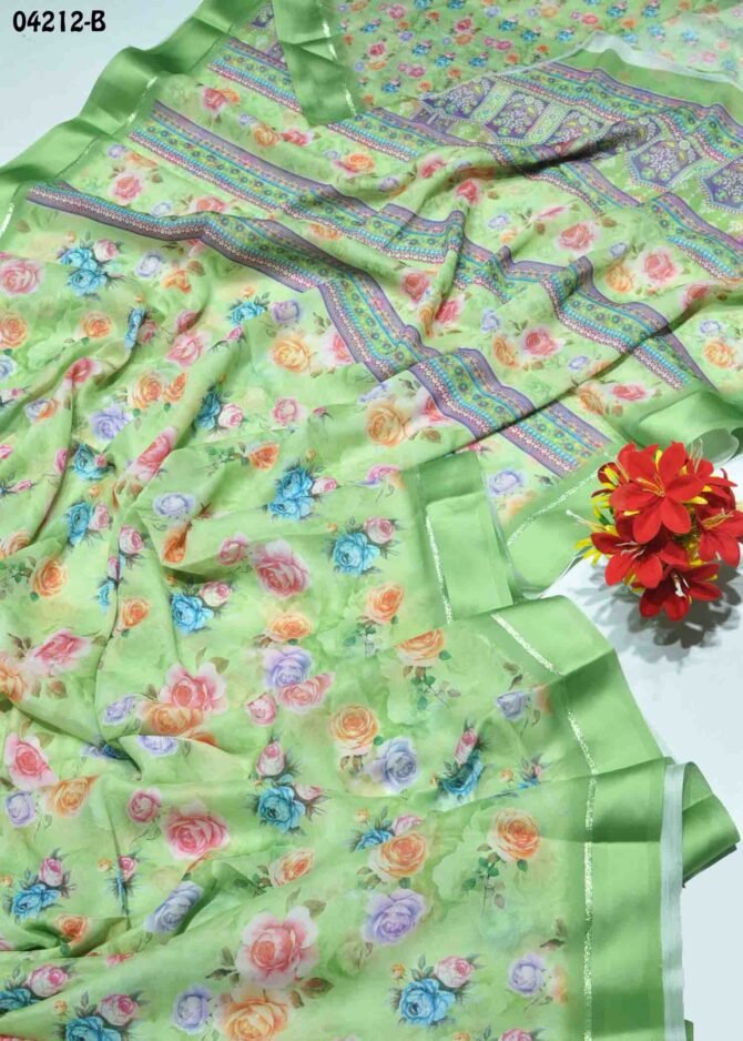 Jashika - 04212-B  SageGreen Color Satin Border Digital Print Georgette Saree CM1202993 (LR6C)
