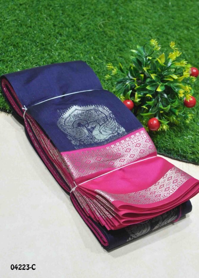 Aarathrika - 04223-C  Navyblue Color Traditional Wear Silk Cotton Saree CM1201376 (LR1D)