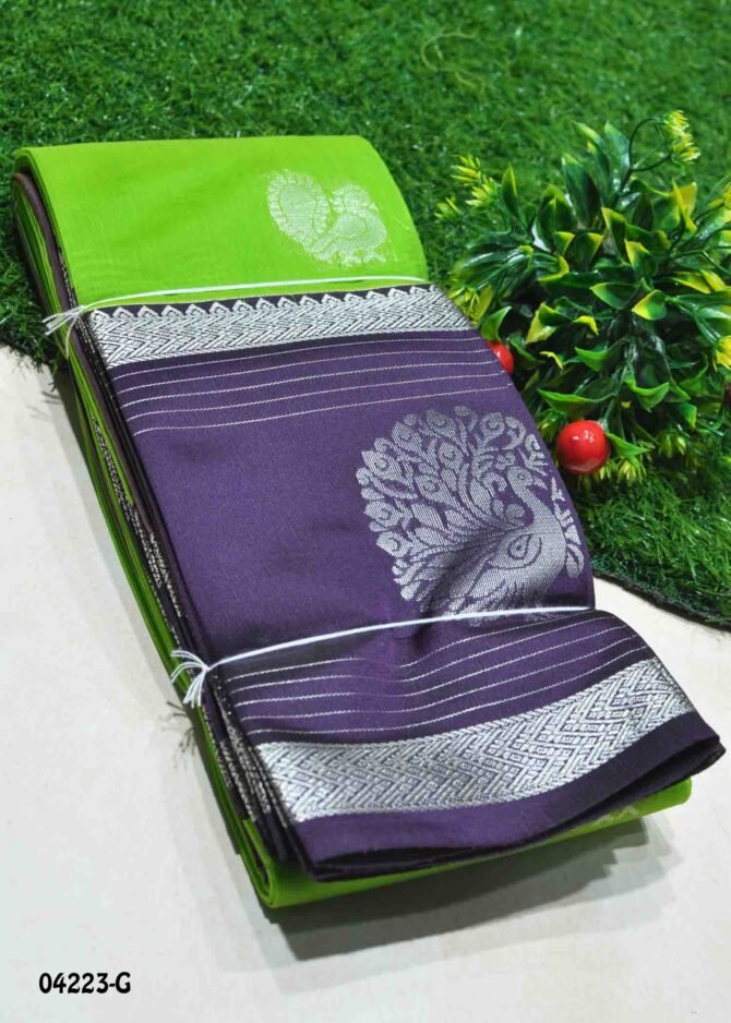 Aarathrika - 04223-G  LawnGreen Color Traditional Wear Silk Cotton Saree CM1201376 (LR1D)