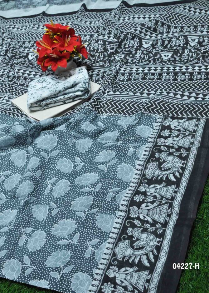 Neelima - 04227-H  Slate Grey Color Batik Pure Cotton Saree CM1201613 (LR1B)