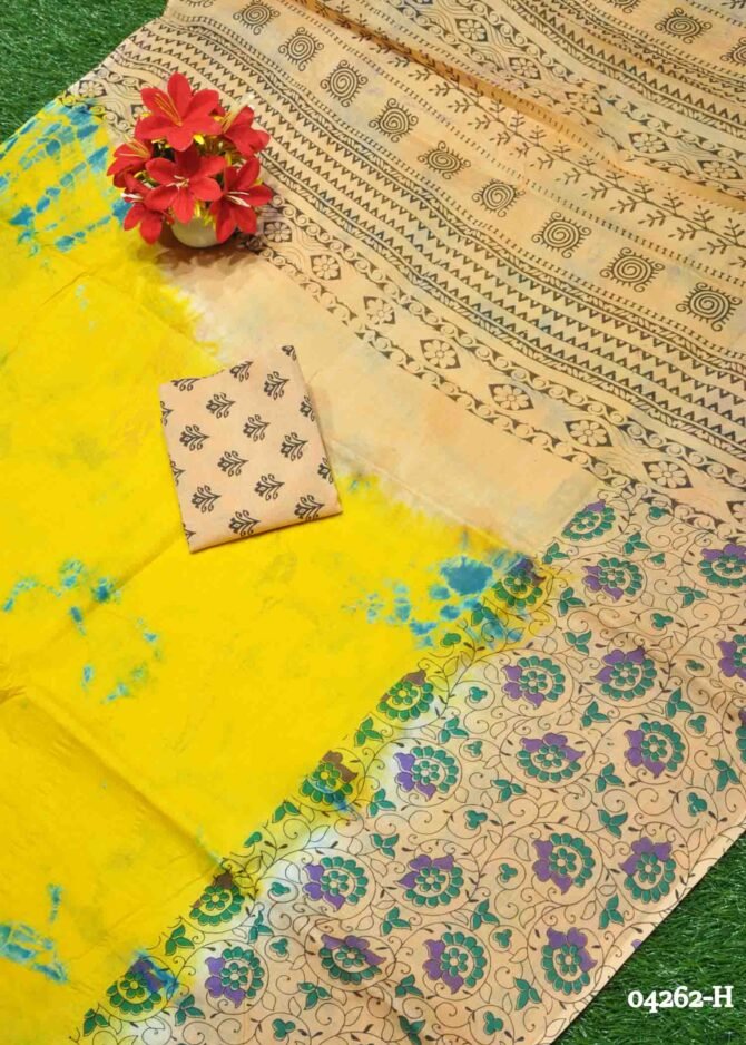 Varsha - 04262-H  Yellow Color Summer Culu Culu Special Batik Cotton Saree CM1202854 (LR4E)