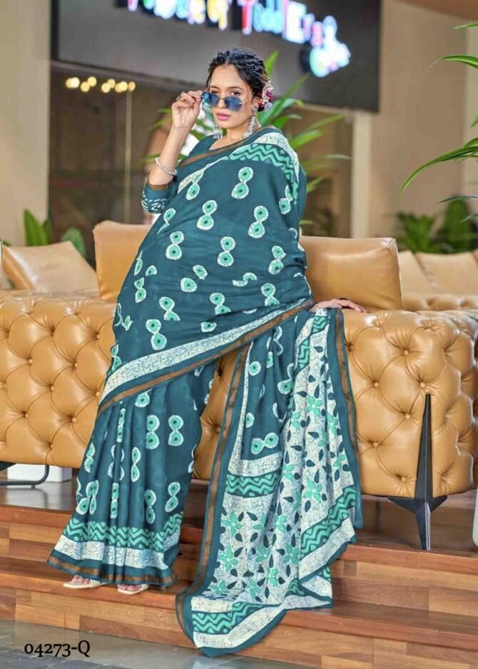 Midhika - 04273-Q  DenimBlue Color Summer Culu Culu Special Muslin Cotton Saree CM1200132 (LR5D)