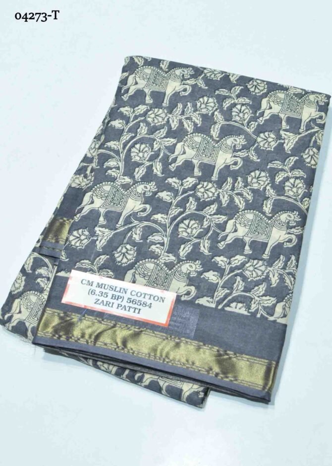 Midhika - 04273-T  Grey Color Summer Culu Culu Special Muslin Cotton Saree CM1200132 (LR5D)