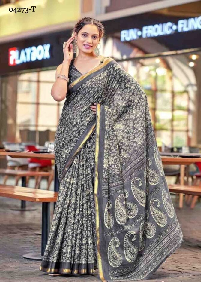 Midhika - 04273-T  Grey Color Summer Culu Culu Special Muslin Cotton Saree CM1200132 (LR5D)