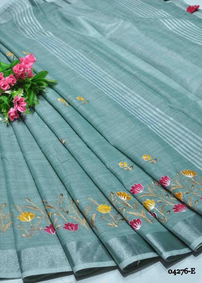Agalya -04276-E  Aquamarine Blue Color Linen Cotton Saree CM1197679 (RR7C)