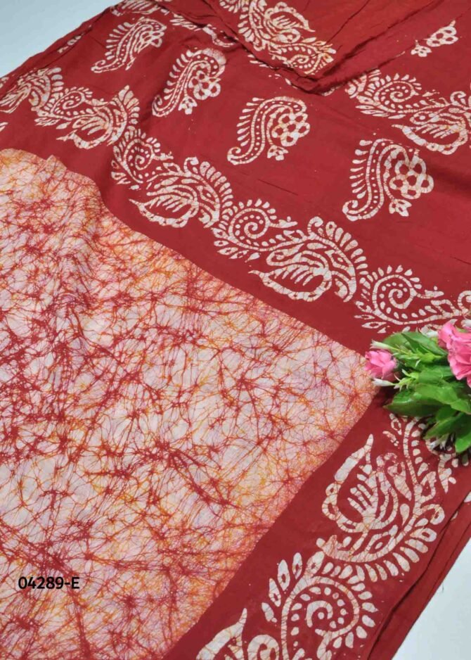 Rithika - 04289-E  Half White Red Color Summer Special Battik Cotton Saree CM1176281 [RR7B]