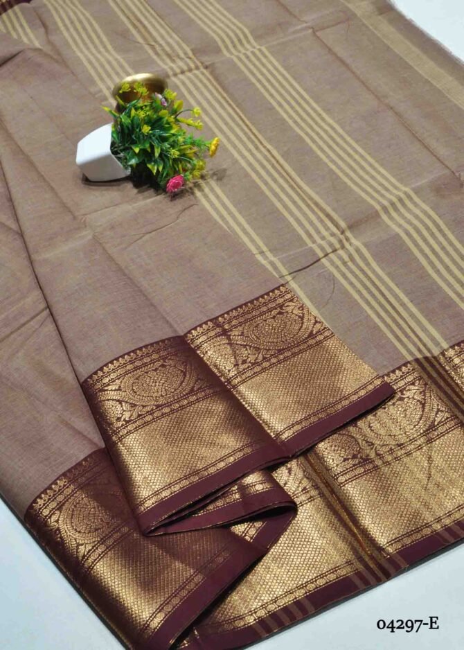 Rukmini - 04297-E  Dusky Brown Color Summer Special Chettinad Cotton Saree CM1206233 (LR6B)