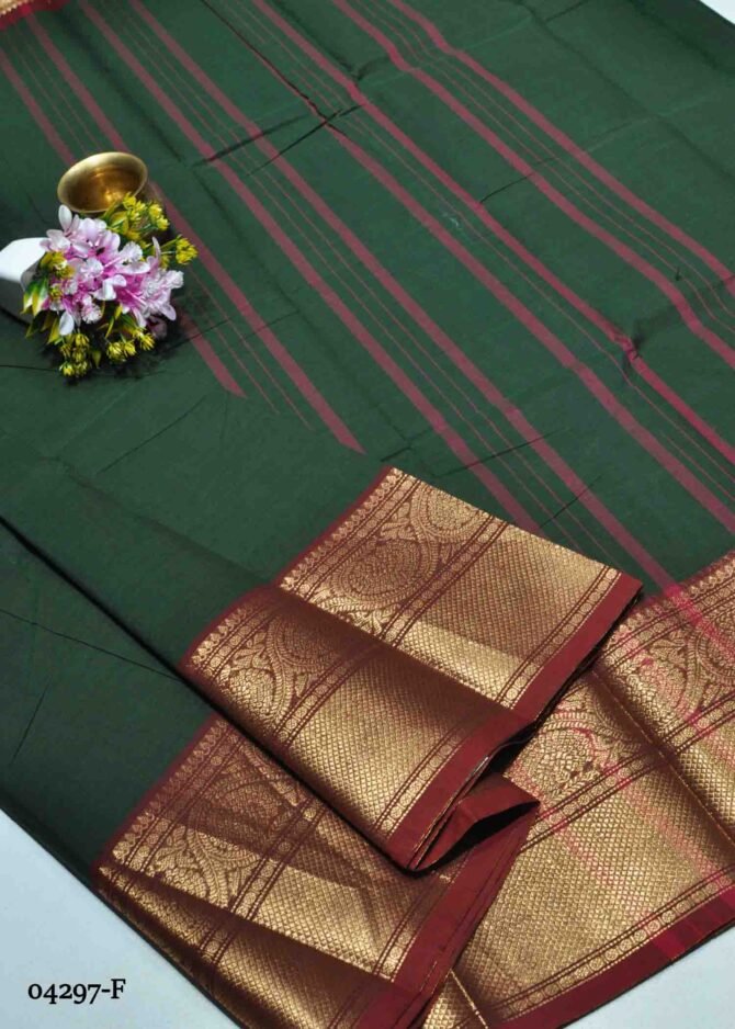 Rukmini - 04297-F  Bottle Green Color Summer Special Chettinad Cotton Saree CM1206233 (LR6B)