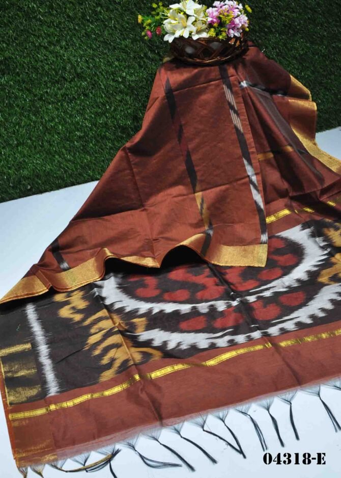 Navasri -04318-E Brown Color Ikkat Printed Beautiful Linen Cotton  Saree CM1188662 (LR9B)