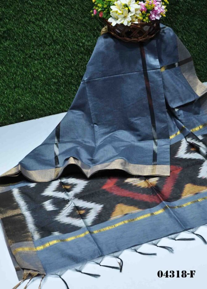 Navasri -04318-F Grey Color Ikkat Printed Beautiful Linen Cotton  Saree CM1188662 (LR9B)