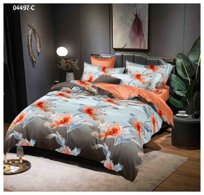 Divine - 04497-C Digital Polycotton Soft Feel  Double Bed Sheets with 2 Pillow Cover ( Ash ) CM1111797 (LR6E)