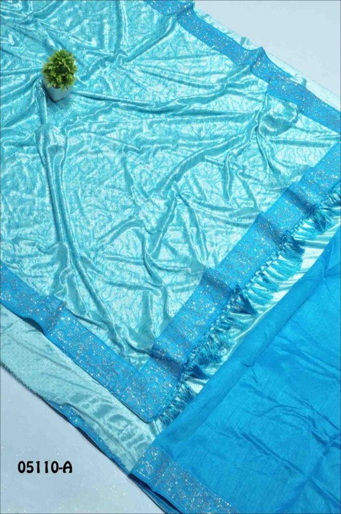 Sivakami - 05110-A   Ultramarine Sky Blue Color Beautiful Flower Design Lycra Saree CM1208970 (RR9E)