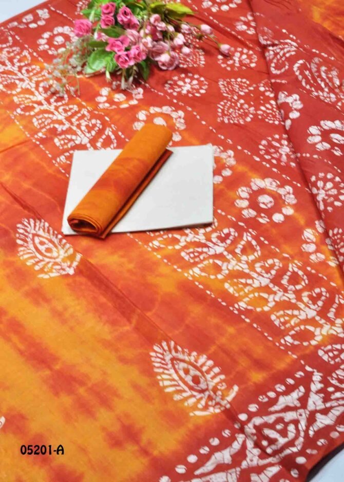 Akarshan - 05201-A  Blaze Orange Color Summer Batik Cotton Saree CM1206303 (RR1D)