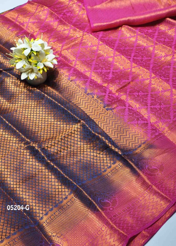 Thushika - 05204-G  Navy Blue Color Traditional Wear Raw Silk Saree CM1204234 (RR1B)