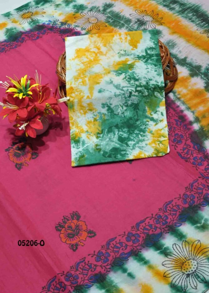 Amirtha - 05206-O  French Rose Pink Color Summer Batik Cotton Saree CM1206304 (RR2B)