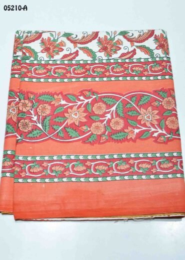 Mohini - 05210-A  Half White with Tangerine Orange Color Double Cotton Bed Spread CM1090930 (RR1C)