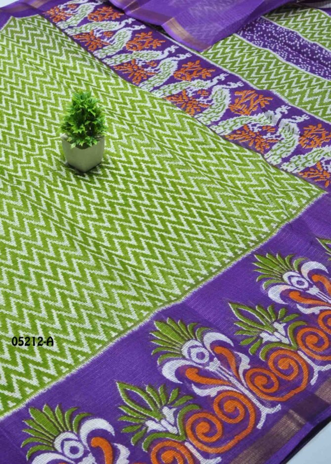 Shivanjali - 05212-A   Lawn Green Color Beautiful Look Checked Synthetic Cotton Saree CM1218434 (LR11E)