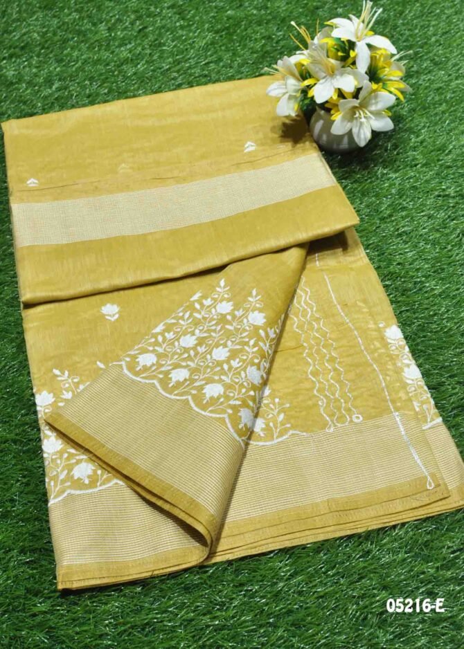 Prathithya - 05216-E   Bumblebee Yellow Color Beautiful Embroidery Design Mixing Cotton Saree CM1224660 (LR12D)