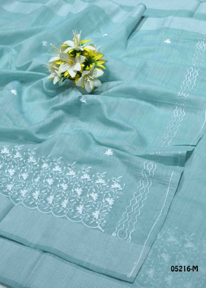 Ragashya - 05216-M   Powder Blue Color Beautiful Embroidery Design Mixing Cotton Saree CM1224660 (LR12D)