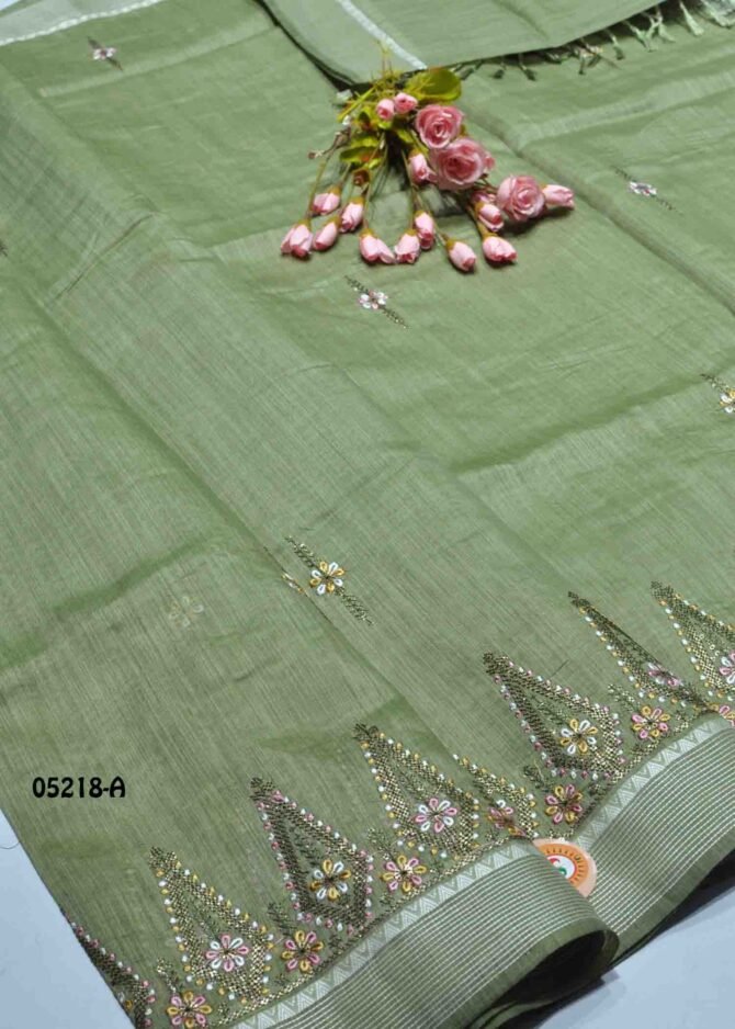 Raaziya - 05218-A   Fern Green Color Beautiful Embroidery Design Fancy Cotton Saree CM1224661 (LR12B)