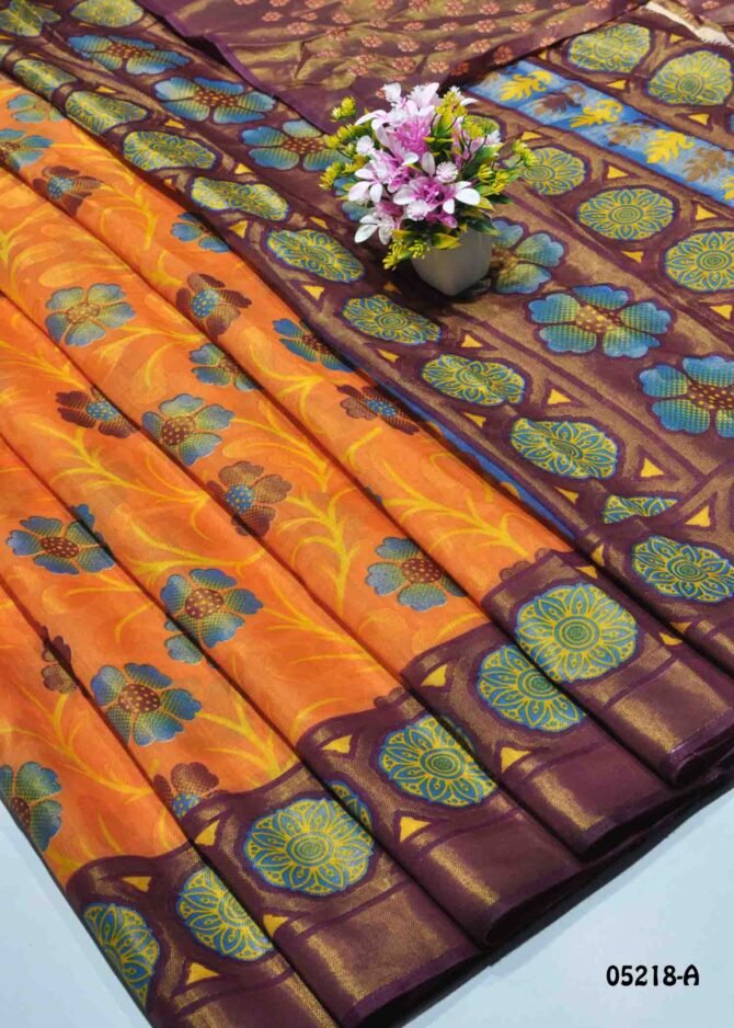 Bhavanika - 05218-A  Carrot Orange Color Brasso Cotton Saree CM1209399 (RR3E)