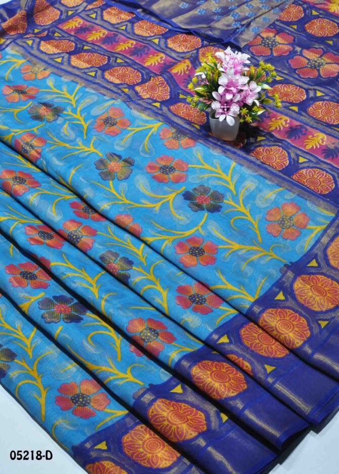 Bhavanika - 05218-D  Sky Blue Color Brasso Cotton Saree CM1209399 (RR3E)