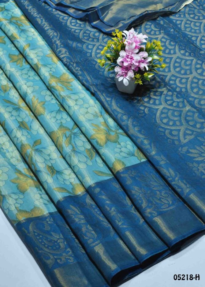 Dakshini - 05218-H  Celeste Sky Blue Color Brasso Cotton Saree CM1209399 (RR3E)