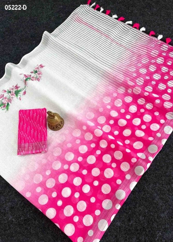 Evershine - 05222-D   Halfwhite With Pink  Color Rich Look Linen Cotton Saree CM1208345 (RR3B)