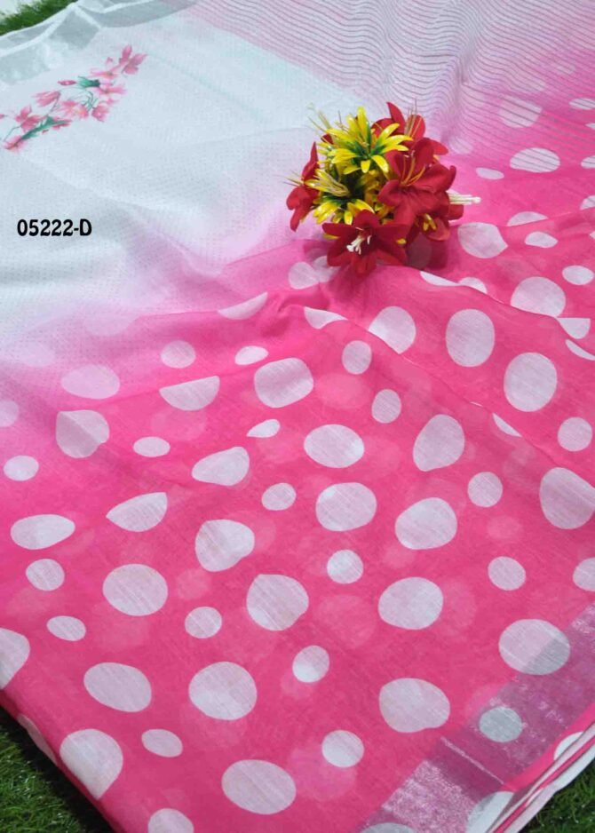 Evershine - 05222-D   Halfwhite With Pink  Color Rich Look Linen Cotton Saree CM1208345 (RR3B)