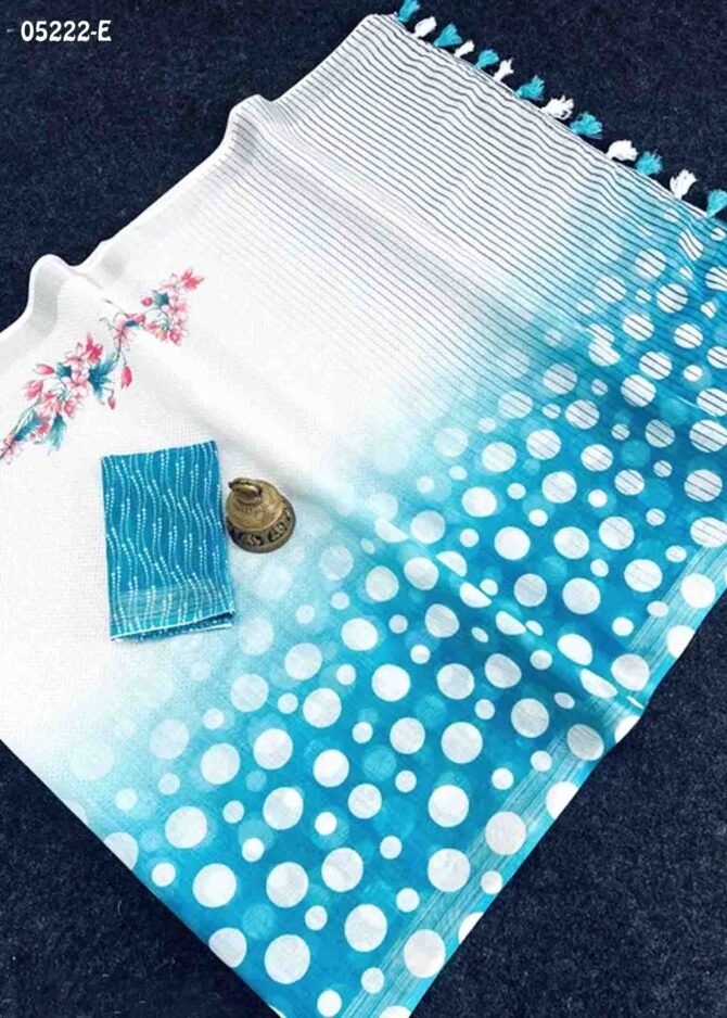 Evershine - 05222-E   Halfwhite With Skyblue  Color Rich Look Linen Cotton Saree CM1208345 (RR3B)