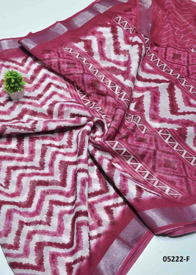 Thanushmitha - 05222-F   Halfwhite With BerryPink Color  Simply Linen Cotton Saree CM1218433 (LR5D)