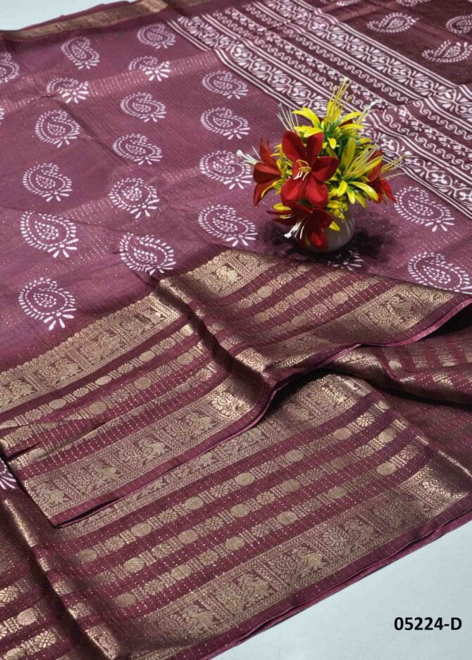 Chaindavi - 05224-D   Rosewood Color Beautiful Printed Dola Silk Saree CM1212033 (LR5D)
