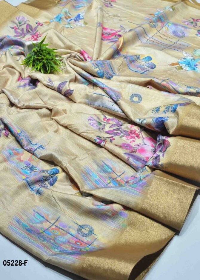 Gahanthika - 05228-F   Tan Color Digital Printed Dola Silk Saree CM1219005 (LR12E)