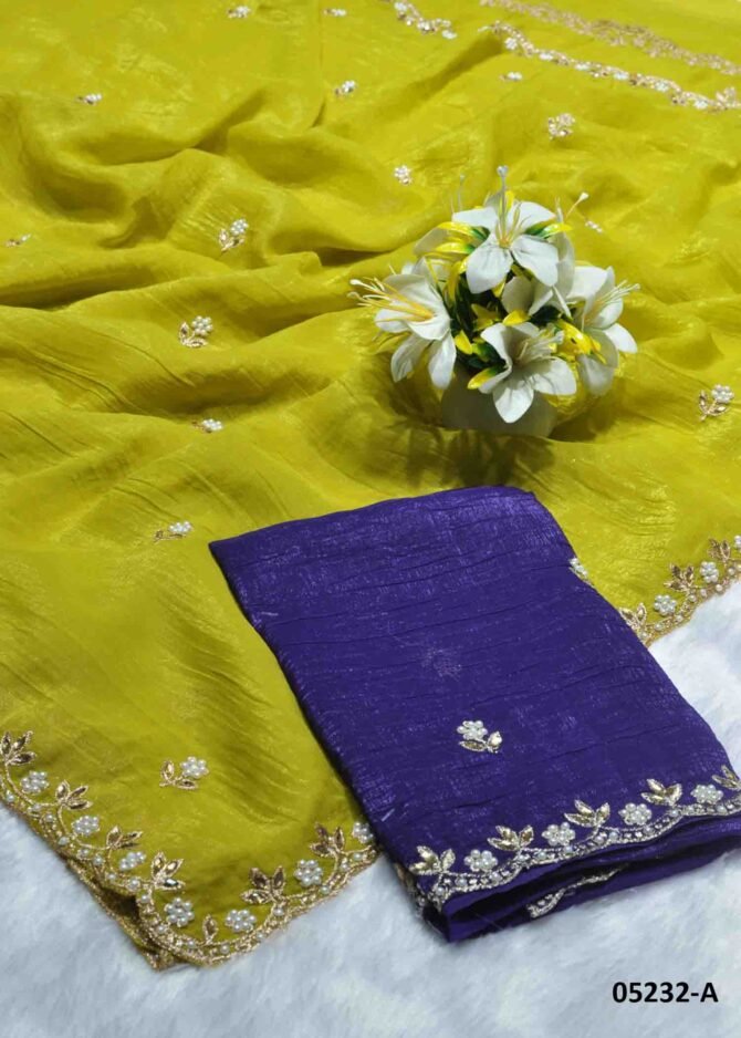 Harveeshika - 05232-A   Tea Green Color Beautiful Design Jimmy-Choo Saree CM1220971 (LR6E)
