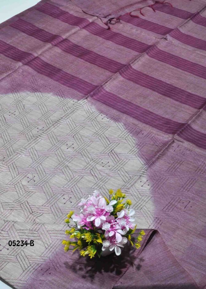 Sabaana - 05234-B   Clay Grey with Purple Color Rich Look Linen Cotton Saree CM1211621 (RR5E)