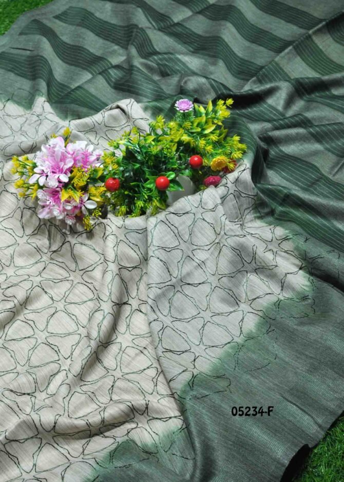 Sabaana - 05234-F   Clay Grey Color with Green Rich Look Linen Cotton Saree CM1211621 (RR5E)